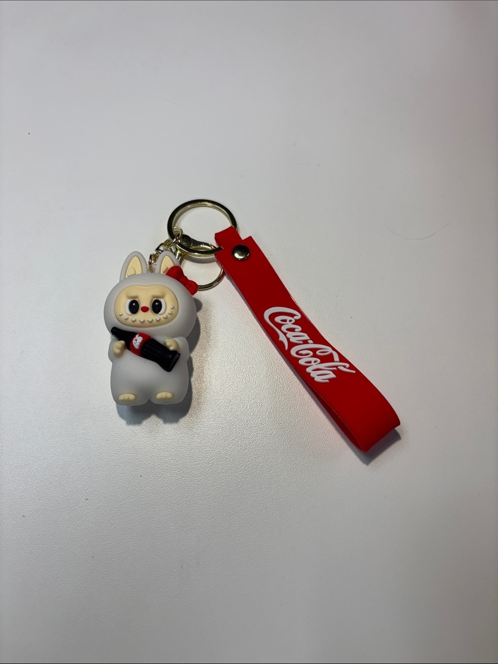 Coca-Cola Red Strap Keychain with White Character Charm NWOT